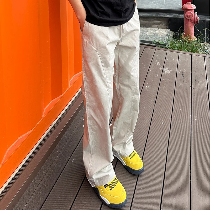 QUALCOMM美式斜切显瘦显高cleanfit休闲裤男女春季百搭微喇长裤潮