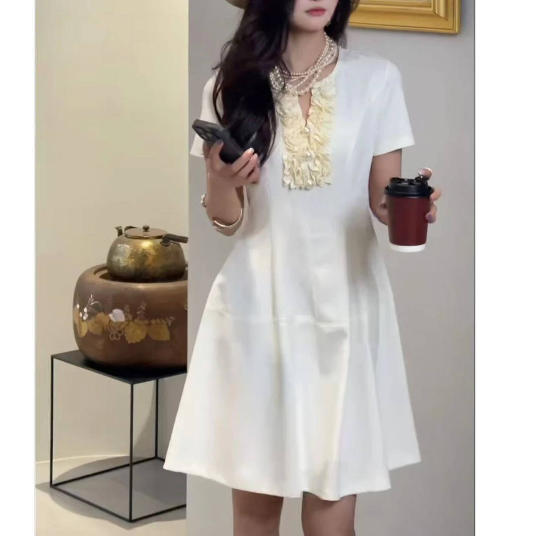 KIKI严选：1010-零点520家欧货南油夏季V领收腰气质轻奢连衣裙