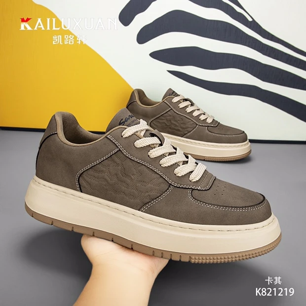 厚底休闲板鞋耐磨复古防滑皮鞋时尚男士休闲鞋工作透气