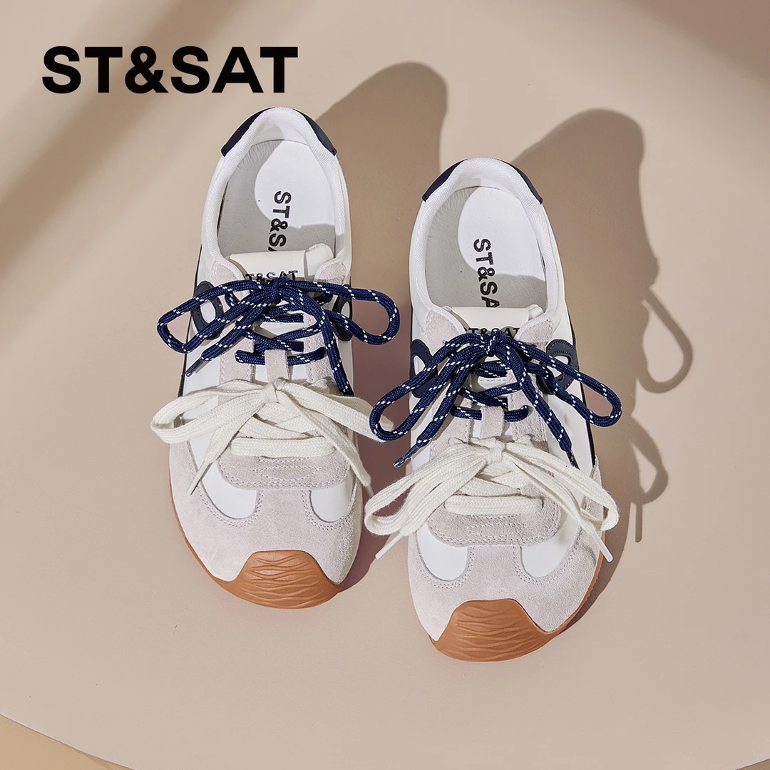 星期六明星同款百搭鞋子女款爆款2025新款真皮软底德训鞋女鞋秋季