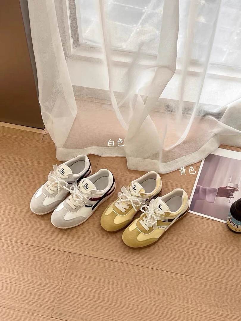 D50 真皮德训鞋女2025春季新款拼色软底阿甘鞋舒适时尚百搭板鞋