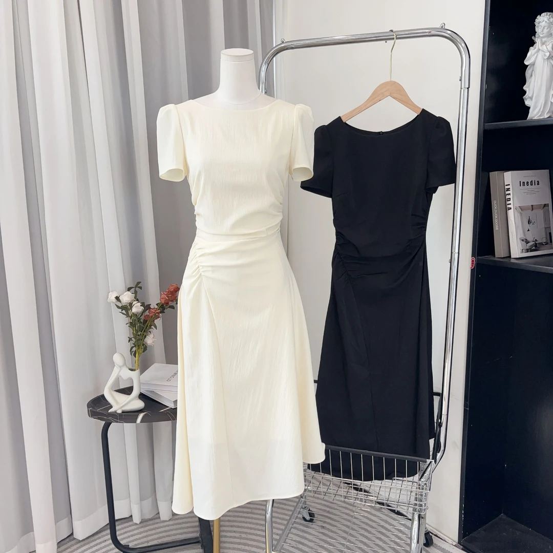 拉夏贝尔25夏新显瘦气质小众轻奢赫本风长裙礼服连衣裙 16339 MCK