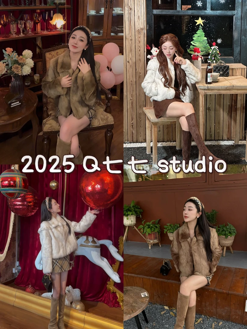 Q七七专属”千禧板栗“2025秋冬季新款老钱风中古时尚兔毛皮草外套