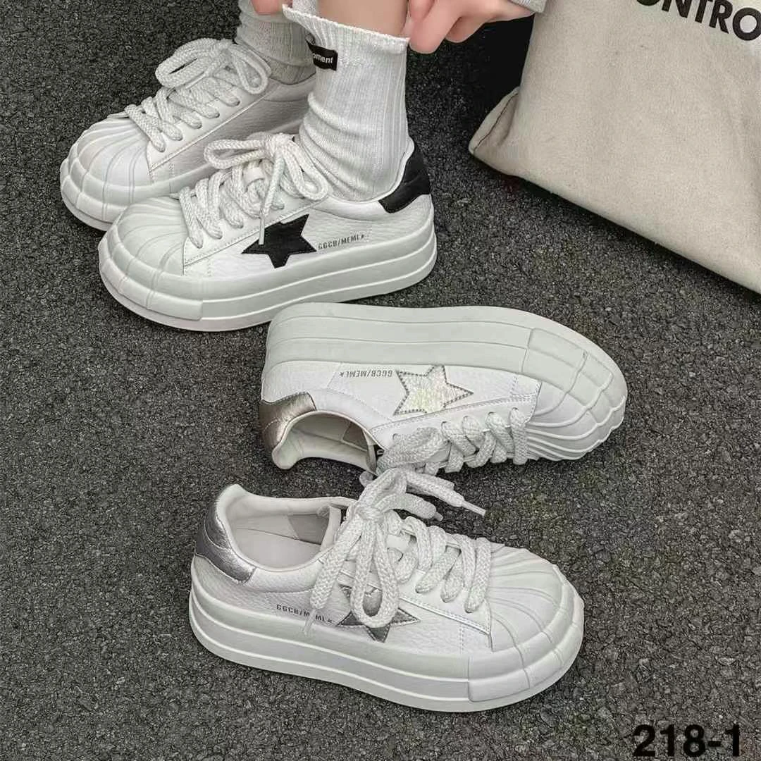 218-1网红复古超火星星鞋女2025春款真皮厚底小白鞋百搭休闲板鞋