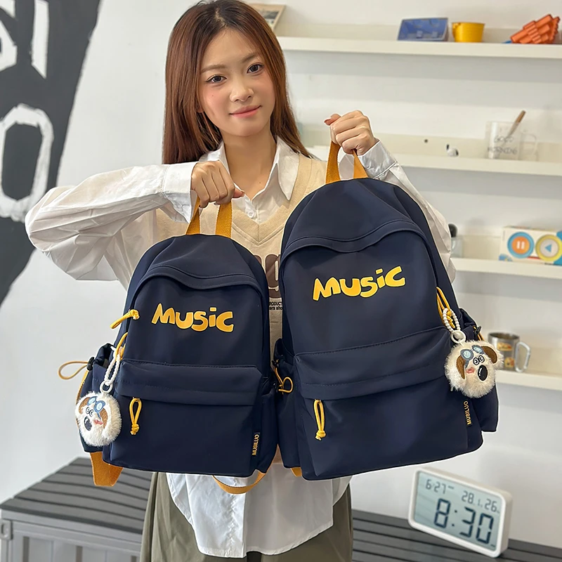 ins初中高中学生百搭双肩包字母印花书包大学生通勤轻便上课背包