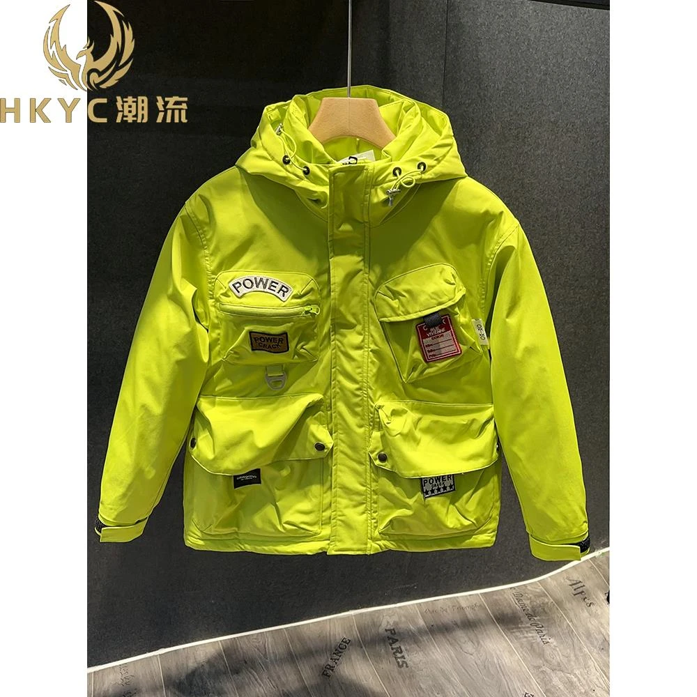 HKYC冬季新款男士宽松工装风立体袋不对称设计连帽防风保暖加绒服