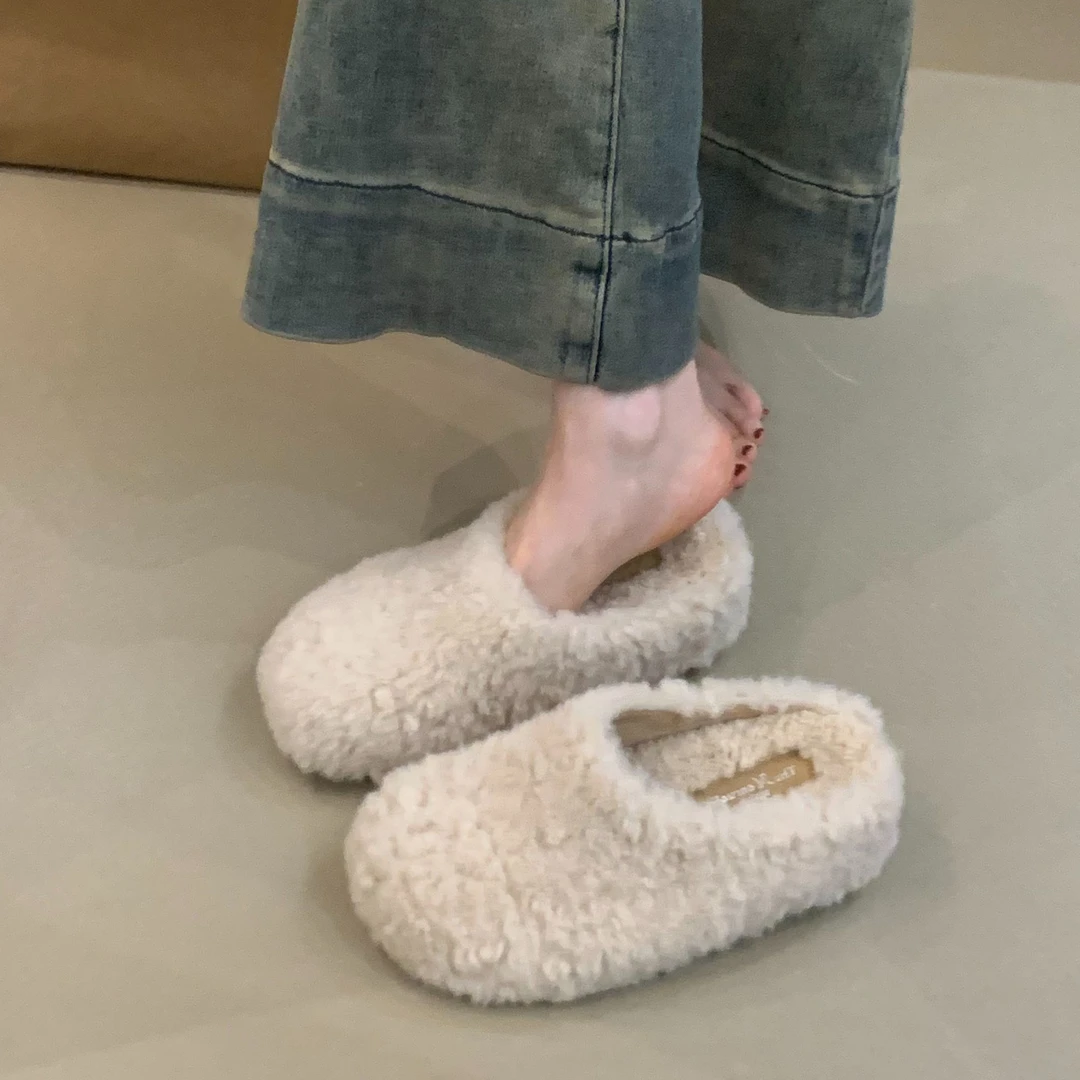 MRL-2669-19厚底6CM 内增高温柔仙女羊羔毛加绒一脚蹬毛毛棉拖鞋