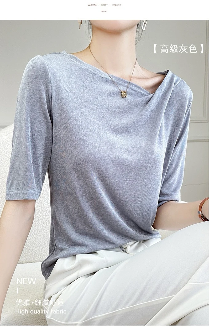 夏季新款设计感小众交叉领。收腰短袖上衣女。