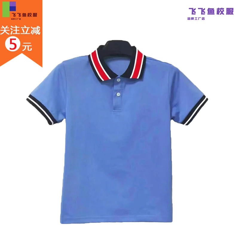 广西崇左扶绥县校服短袖翻领男女儿童小学生夏季校服蓝色休闲运动