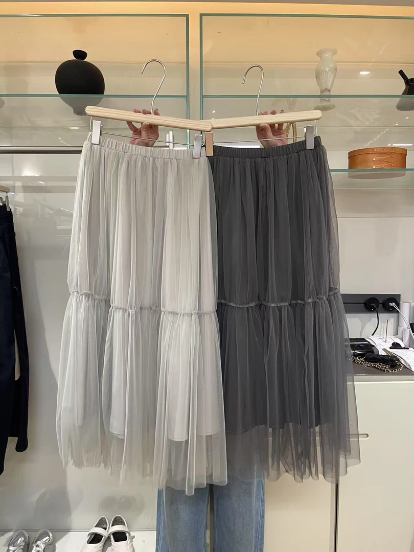 leaves@2623 韩系简约百搭网纱半身裙（裙长86）