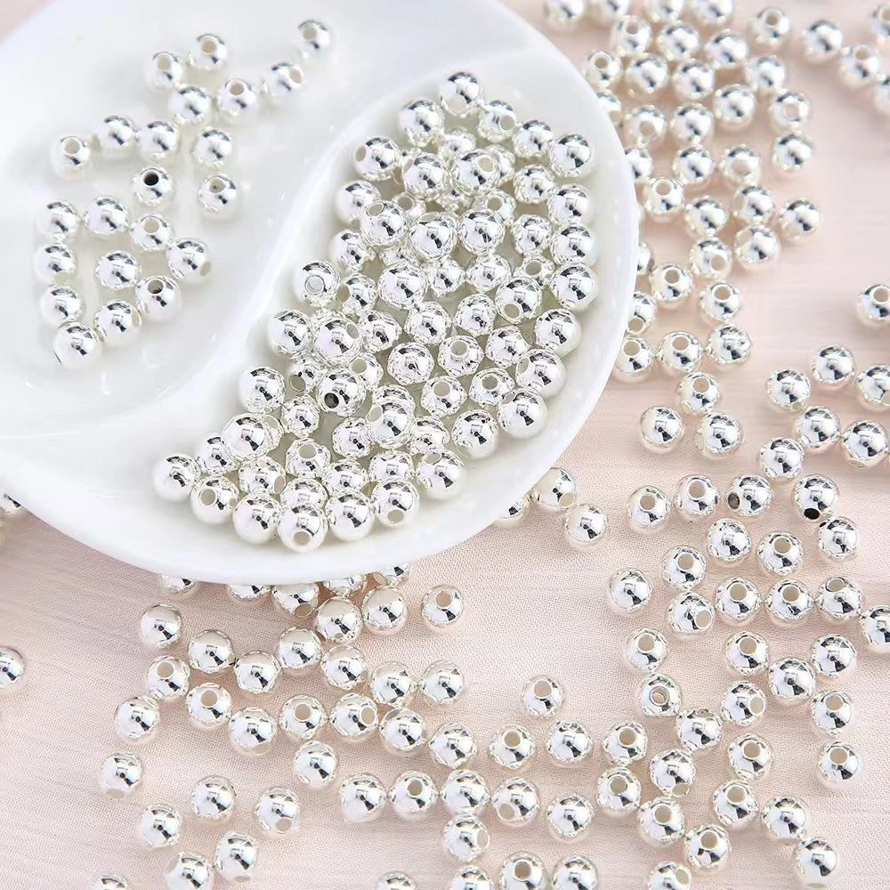 足银银制品 银散珠999diy项链手链隔珠光面圆形珠子有孔银珠子