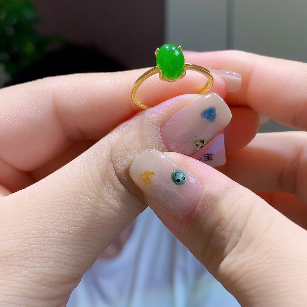 和田玉（碧玉）戒指银S925镀金镶嵌