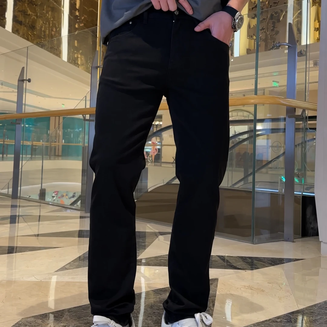 2025夏季薄款高端轻奢中腰黑色牛仔裤百搭弹力休闲修身小直筒裤