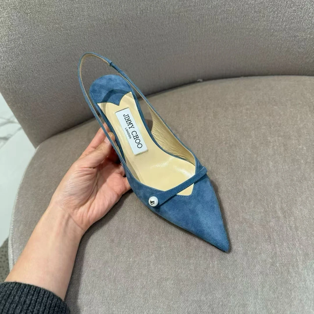 未使用 JIMMY CHOO/吉米周 女鞋珍珠麂皮高跟凉鞋蓝色