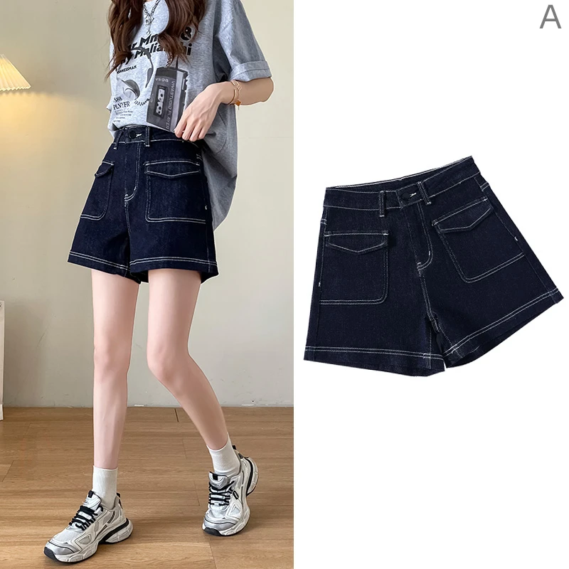 3353#丹宁色高腰A型外穿牛仔短裤女2025新款高端弹力显瘦短裤女
