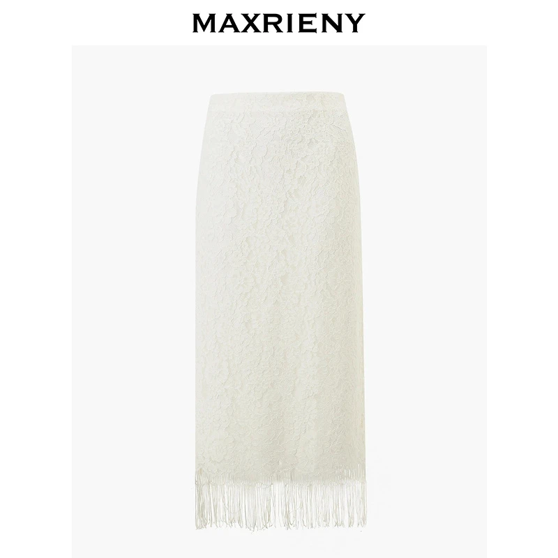 MAXRIENY马克茜妮蕾丝流苏半裙夏季新款高腰半身裙MS85SK013A20
