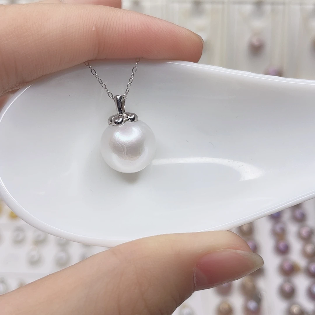 银S925镶嵌淡水珍珠吊坠(不含链)