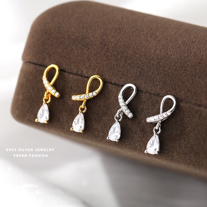 925银耳饰 纯银水滴锆石耳钉女轻奢气质耳环2025年新款潮耳饰品
