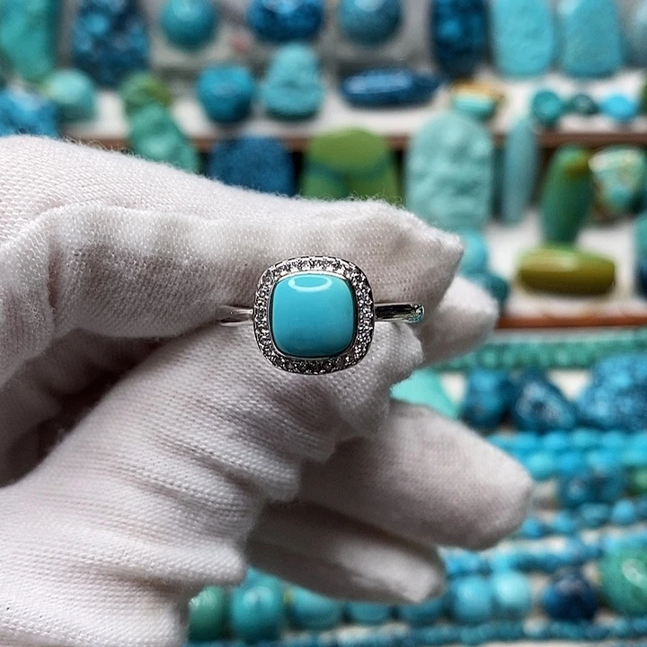 银S925镶嵌绿松石天然原矿 地大质检 抖音基地 顺丰发货