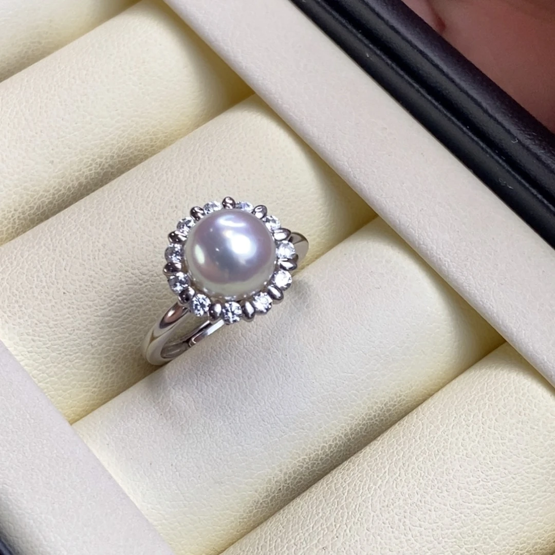 银S925镶嵌戒指淡水珍珠特价微瑕