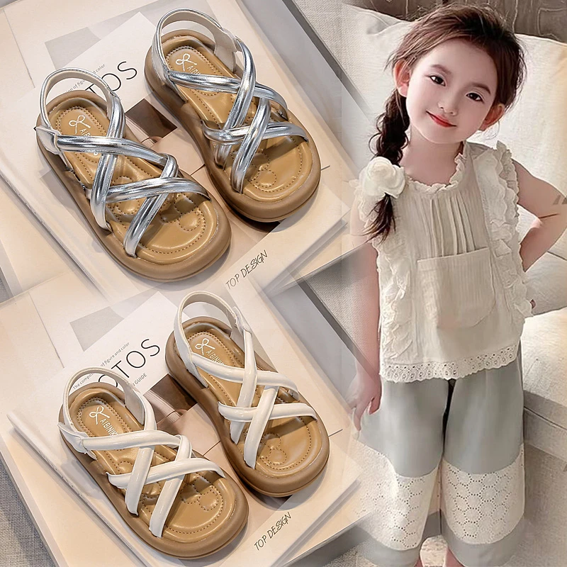 女童凉鞋2025夏季新款儿童公主鞋时尚小女孩软底宝宝小童罗马鞋子
