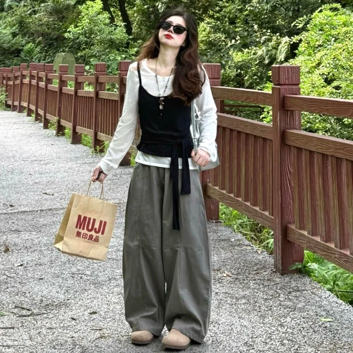 韩系慵懒松弛感长袖t恤女早秋季2025新款设计感小众叠穿修身上衣