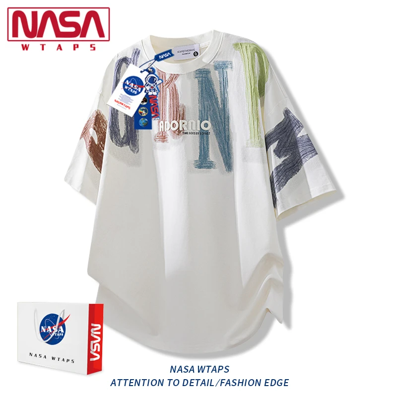 NASA WTAPS涂鸦字母短袖T恤男士夏季印花高级感美式休闲潮流上衣