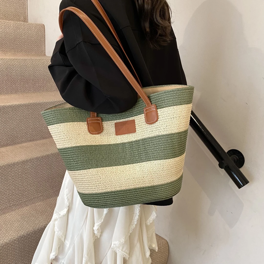 2025新款简单大气款双根条纹拼接洋气单肩包时尚百搭包包女款爆款