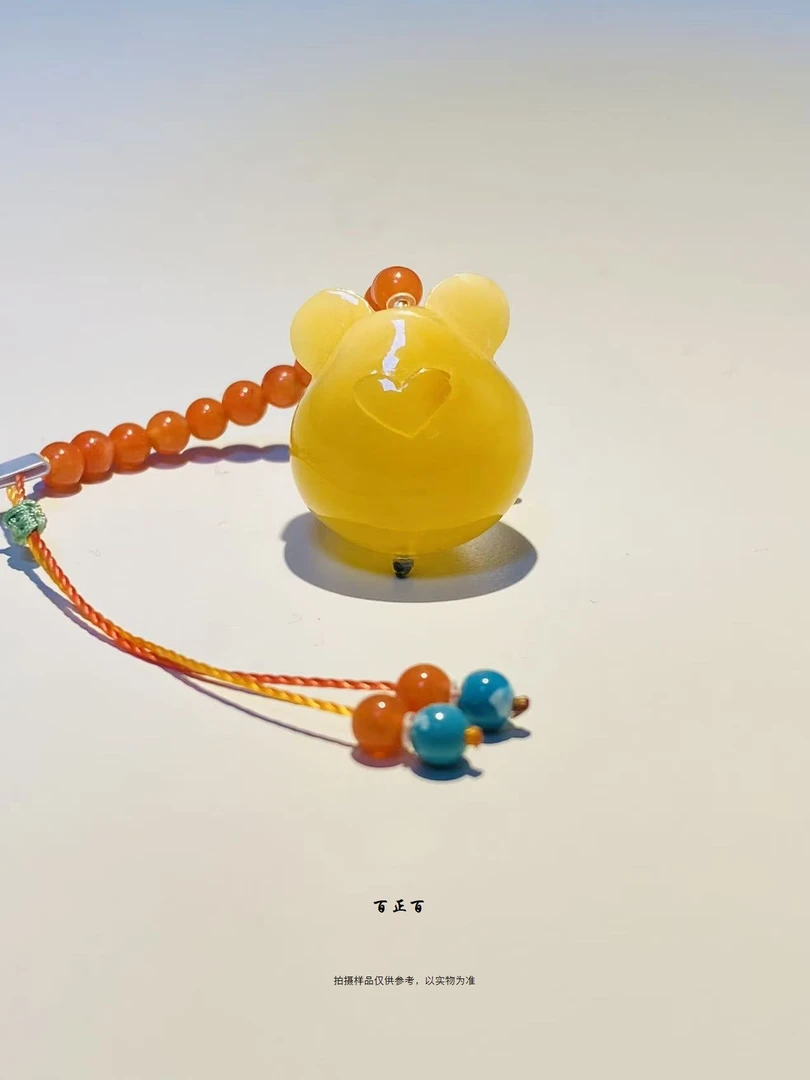 百正百 天然俄料蜜蜡小熊挂件 微瑕 7090