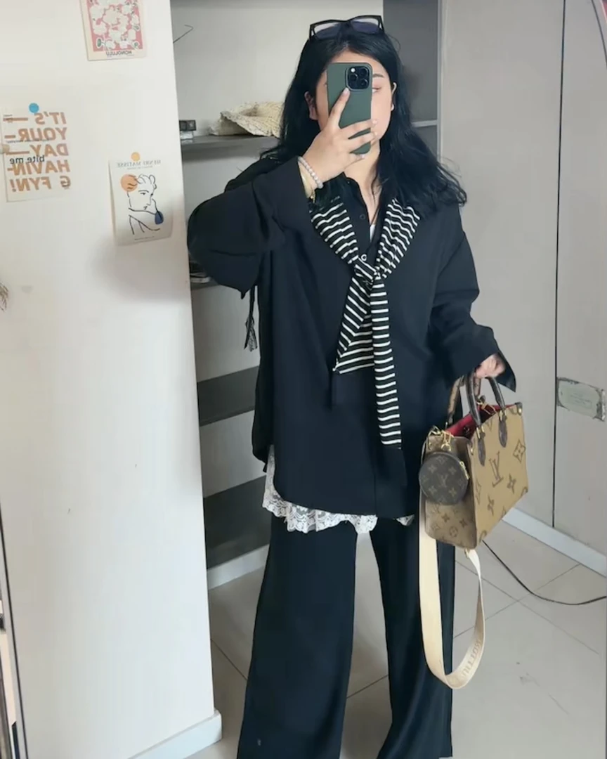 怡尔家大码显瘦慵懒风防晒衬衫套装