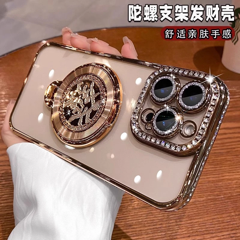 陀螺發支架适用苹果16pro手机壳电镀透明闪粉镜头膜女款ins高级感