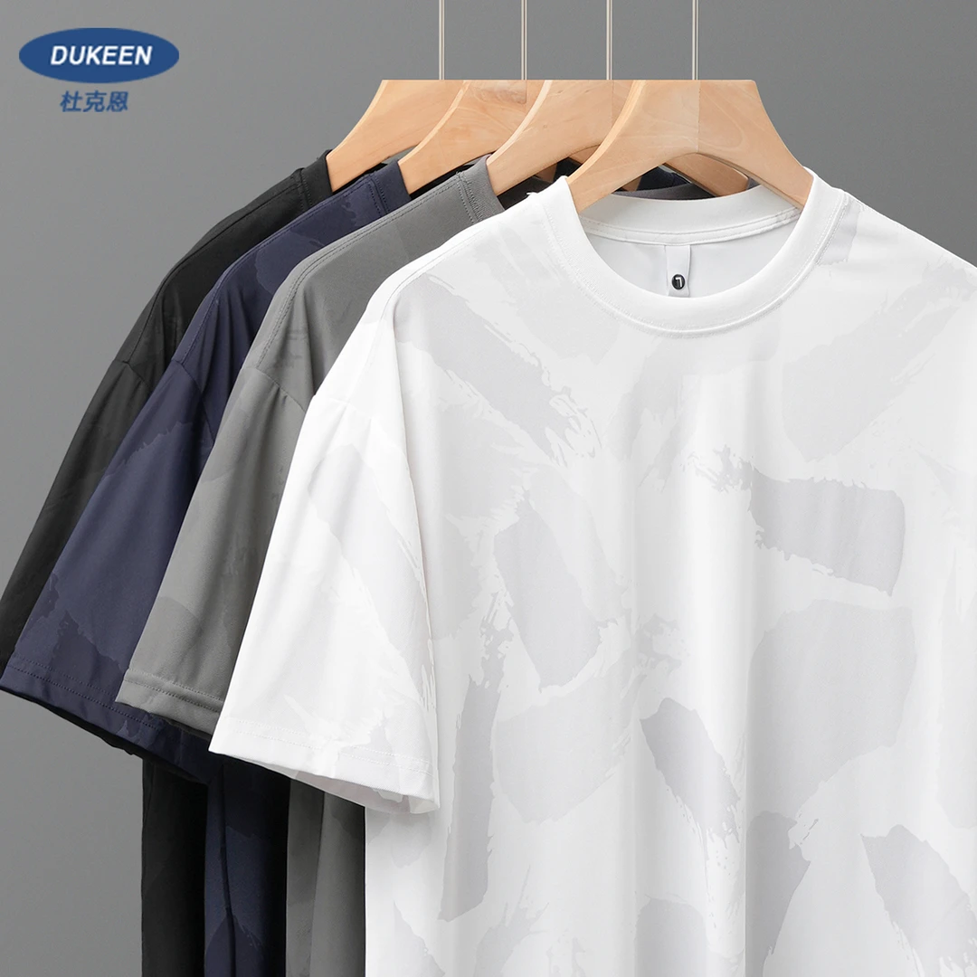 杜克恩冰丝T恤男短袖夏季2025新款圆领正肩体恤凉感白色上衣潮流