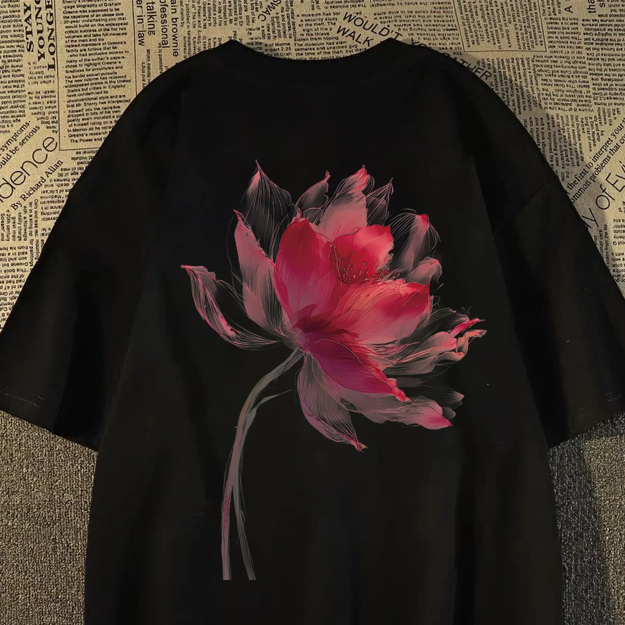 100%重磅纯棉短袖T恤男女同款潮牌潮款荷花夏休闲宽松男士半袖ZN6