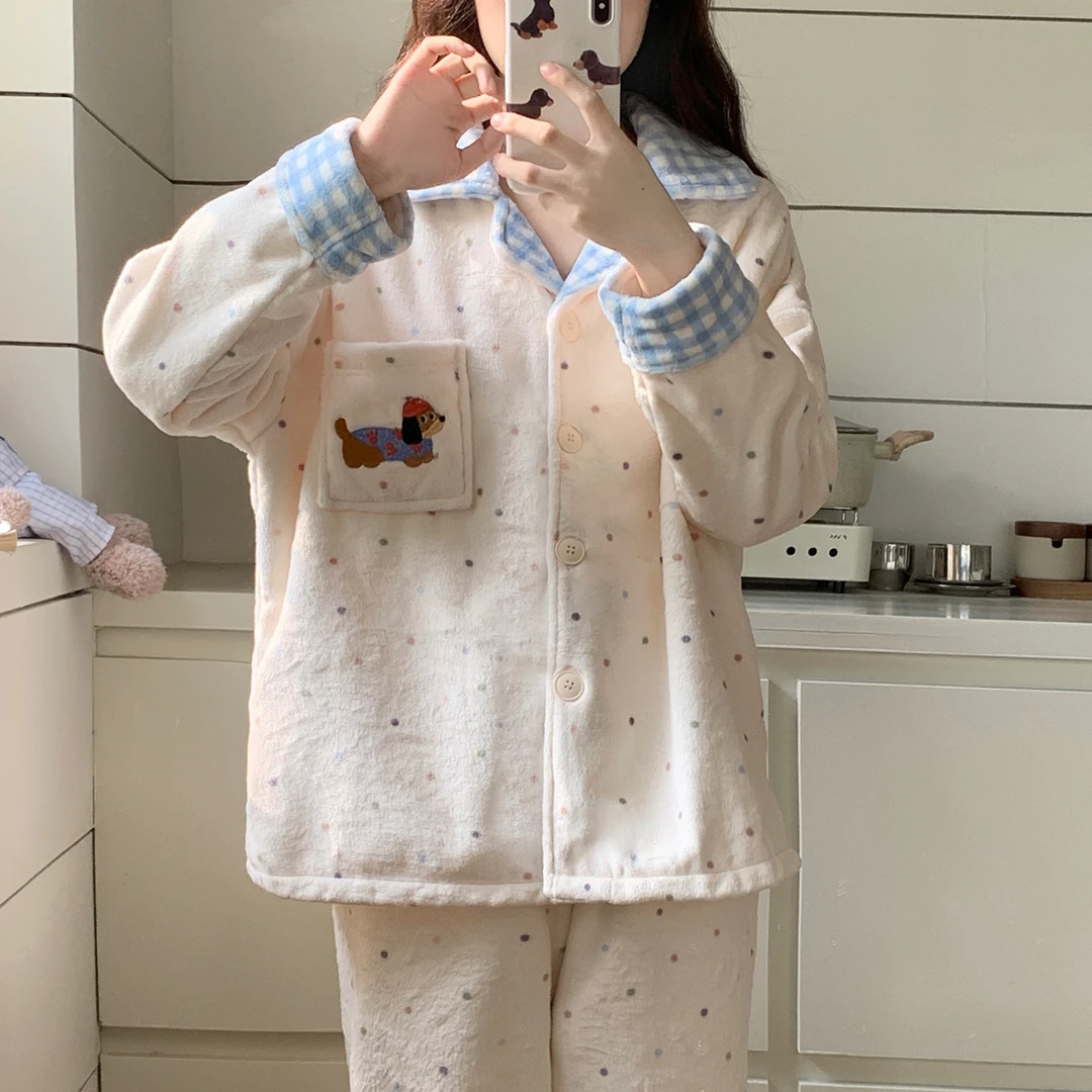 法兰绒加绒加厚珊瑚绒家居服秋冬季睡衣女款爆款2025新款大码套装