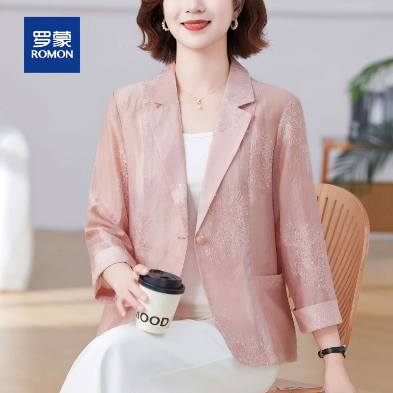 罗蒙妈妈装夏季新款时尚薄款防晒衣服外套洋气宽松西装中老年女装
