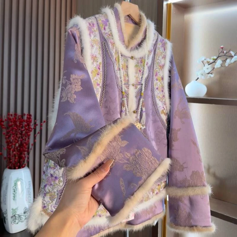 新中式双面双穿冬款夹棉加厚刺绣马甲2024D8490-芙姿FZ-园园