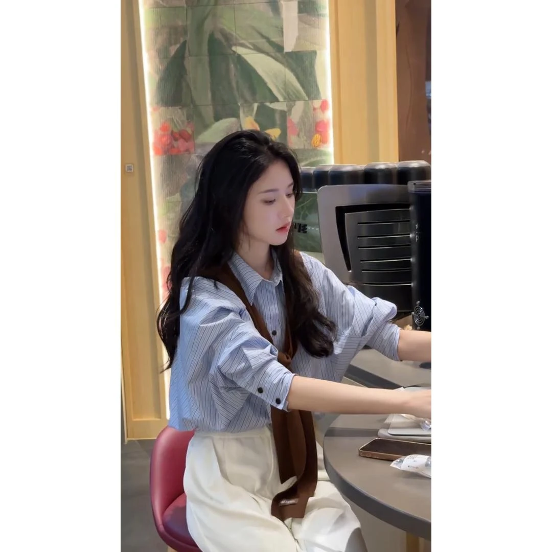 MARIE.COCO韩系穿搭格纹衬衣百搭披肩上衣女高腰显瘦休闲裤套装