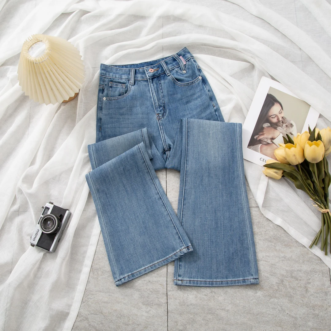 【七月-碧落蓝】四面弹 春季时尚直筒微喇裤高腰显高百搭女牛仔