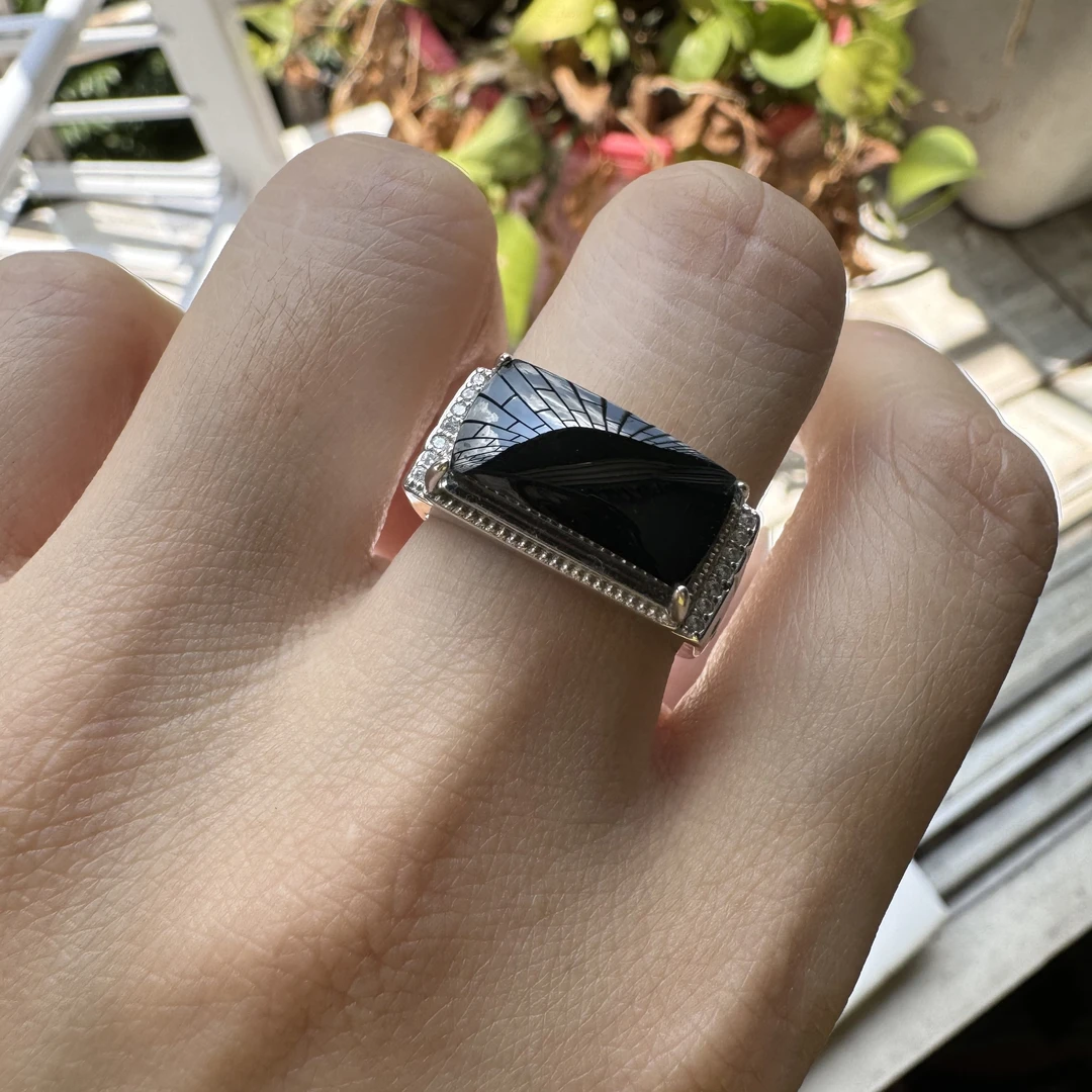 天然缅甸翡翠马鞍男戒指925银镶活口