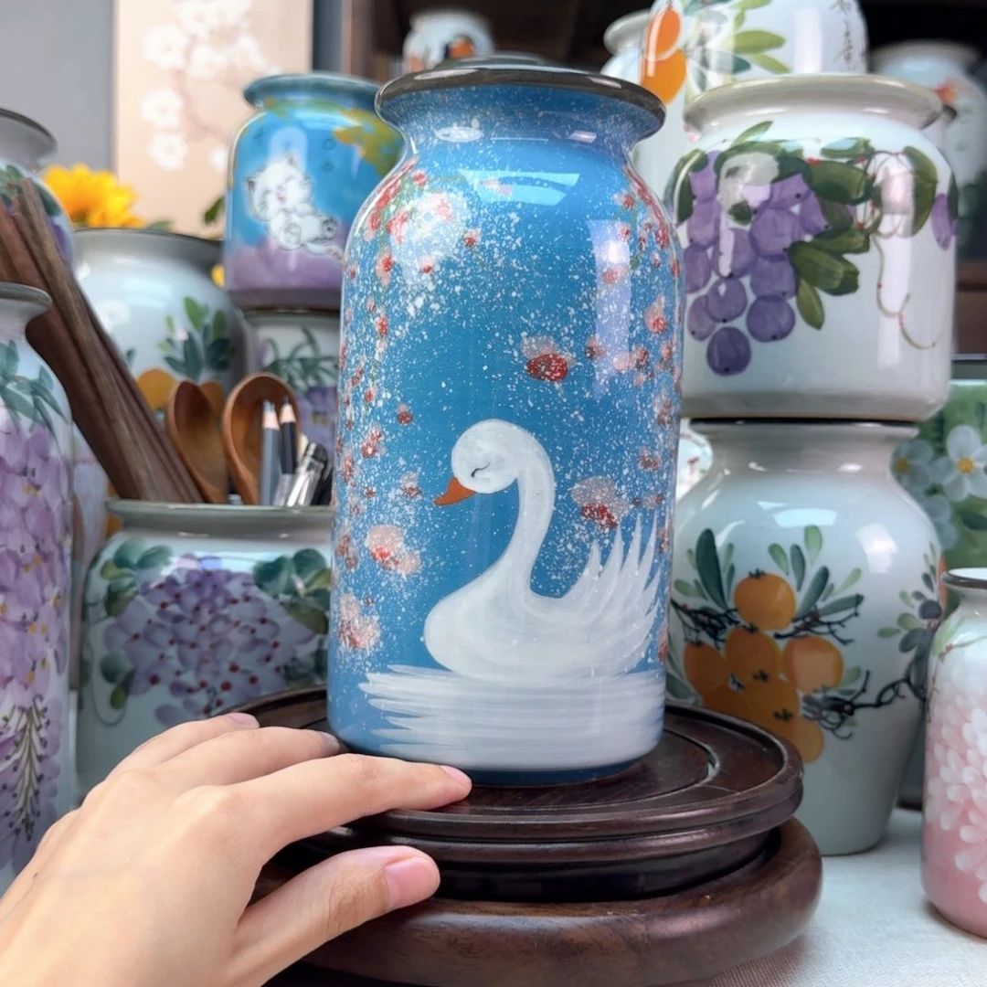 景德镇纯手绘陶瓷花瓶无孔