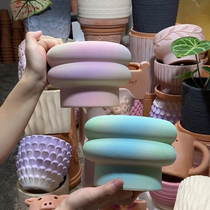 17×12炫彩（粉+绿）甜甜圈 粗陶2个