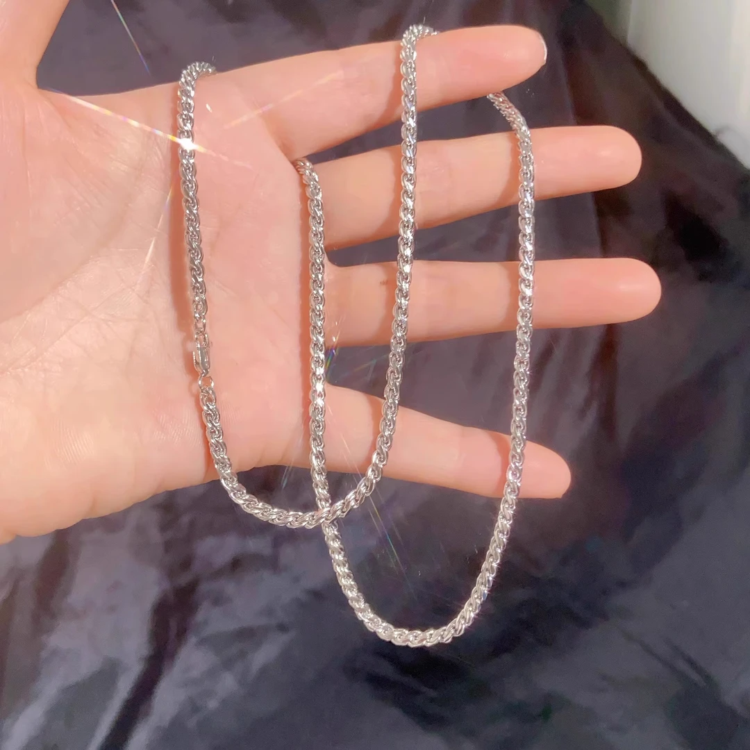 链子足银 男士项链正品pt950足银爆闪男女潮牌麻花项链实心百搭款