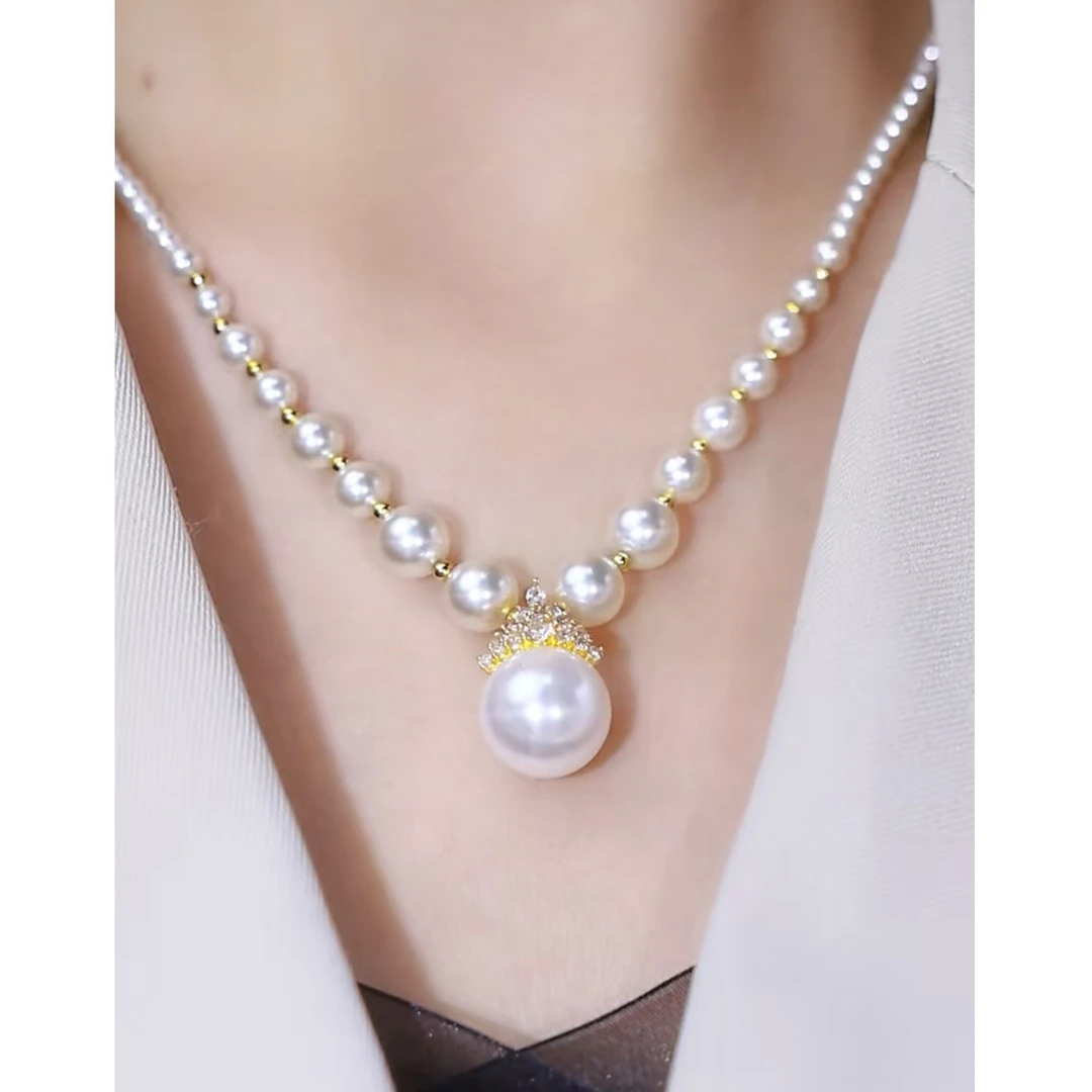 铜合金项链 新款轻奢【王妃】时尚大气优雅气质亚克力珠珠项链0401