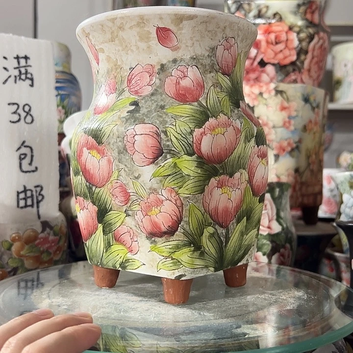景德镇手绘花盆满38包邮偏远地区除外