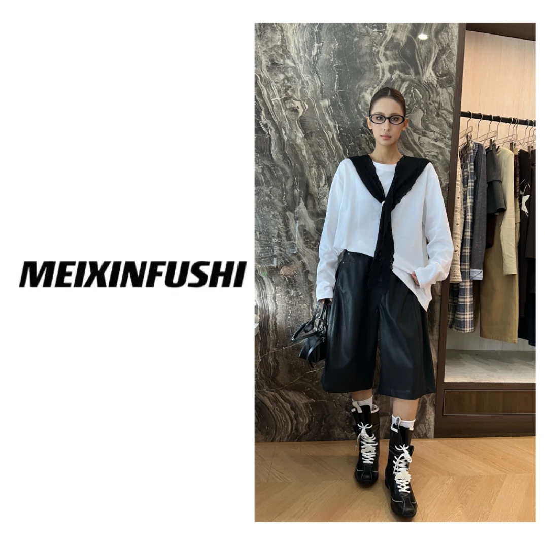 【Mei Xin】毛边披肩长袖两件套上衣/1058/D