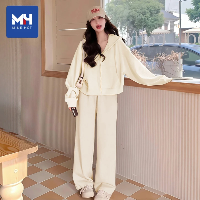 唐狮集团MH奶白运动套装女2025新款小个子ins卫衣秋季穿搭一整套H