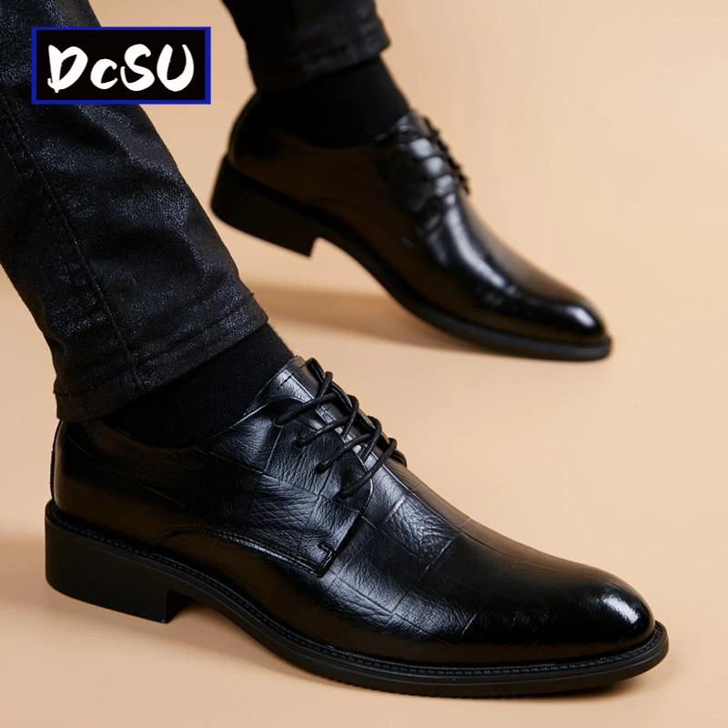 【香港DcSU&Shoes官方正品】新款皮鞋男真皮商务休闲内增高软底男鞋