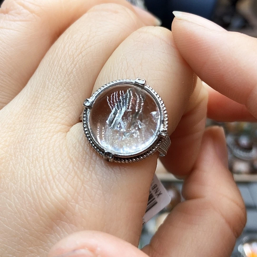 水晶戒指银S925镶嵌观**酒