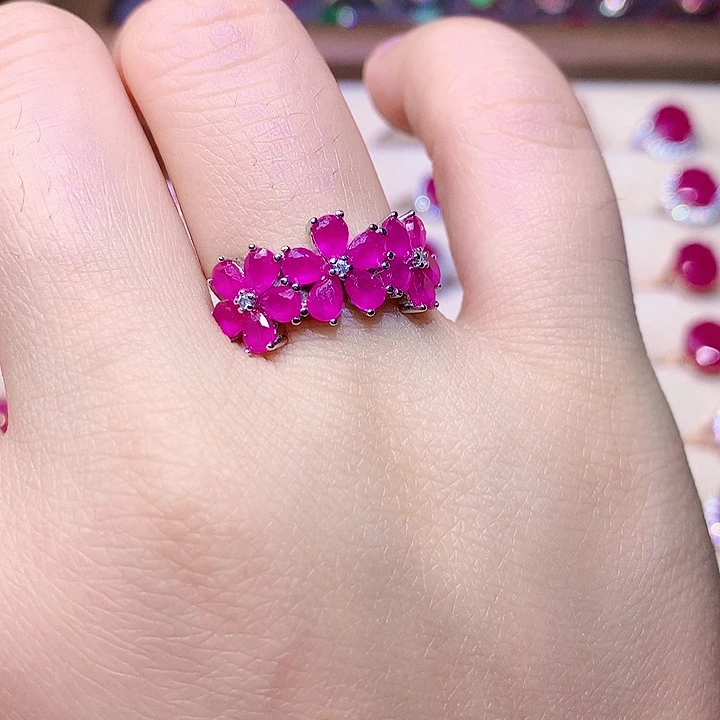 红宝石戒指银S925镶嵌