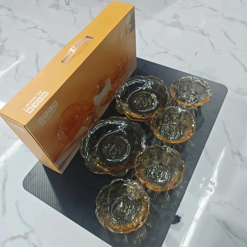 黄色玻璃碗套装礼盒